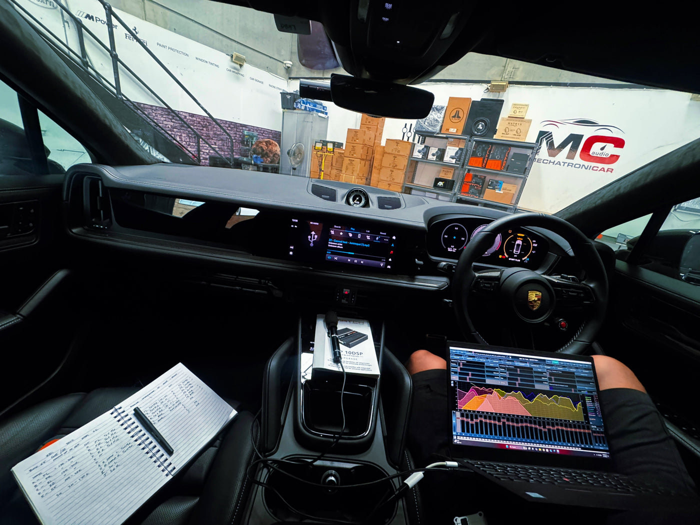 2024 Porsche Cayenne GT parked at MC Audio before dashcam installation