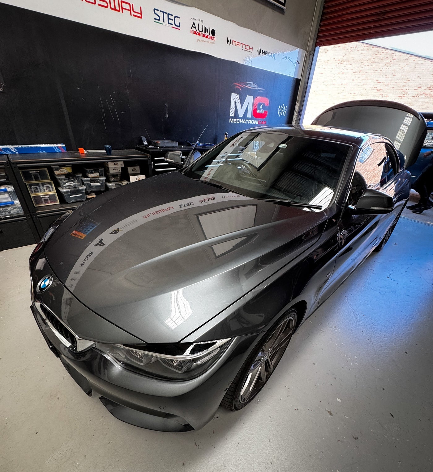 BMW F33 440i Convertible at MC Audio Sydney workshop for full audio system diagnosis and upgrade