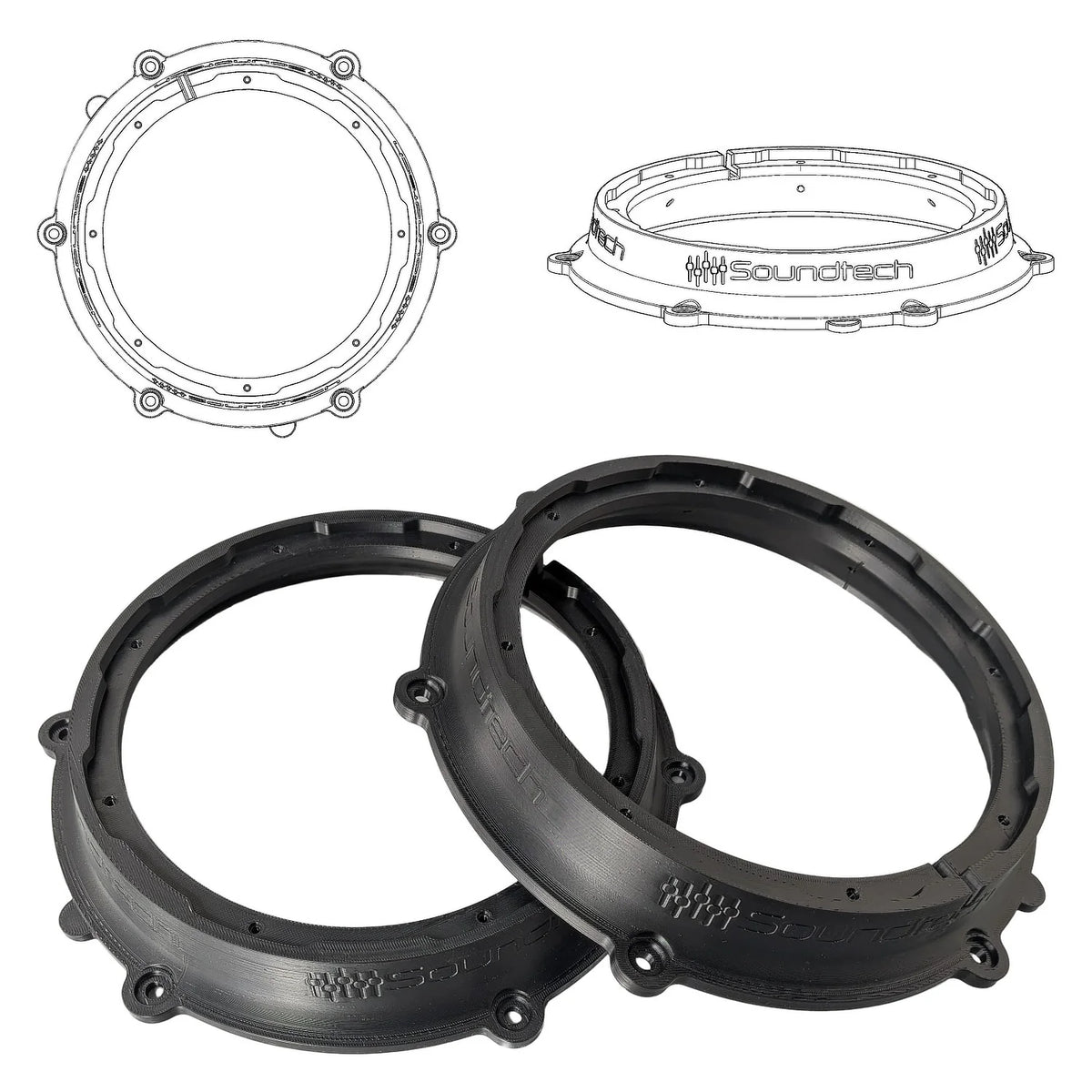 3D-ST FM 200 LEX.1 8-inch 3D printed speaker adapter pair for Toyota and Lexus HELIX woofer installation