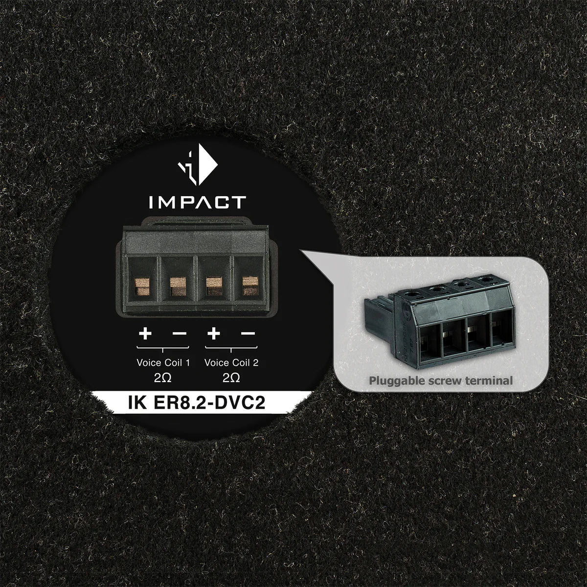 HELIX IK ER8.2-DVC2 rear panel and dual voice coil terminal detail 2x2 ohm – by MC Audio Sydney