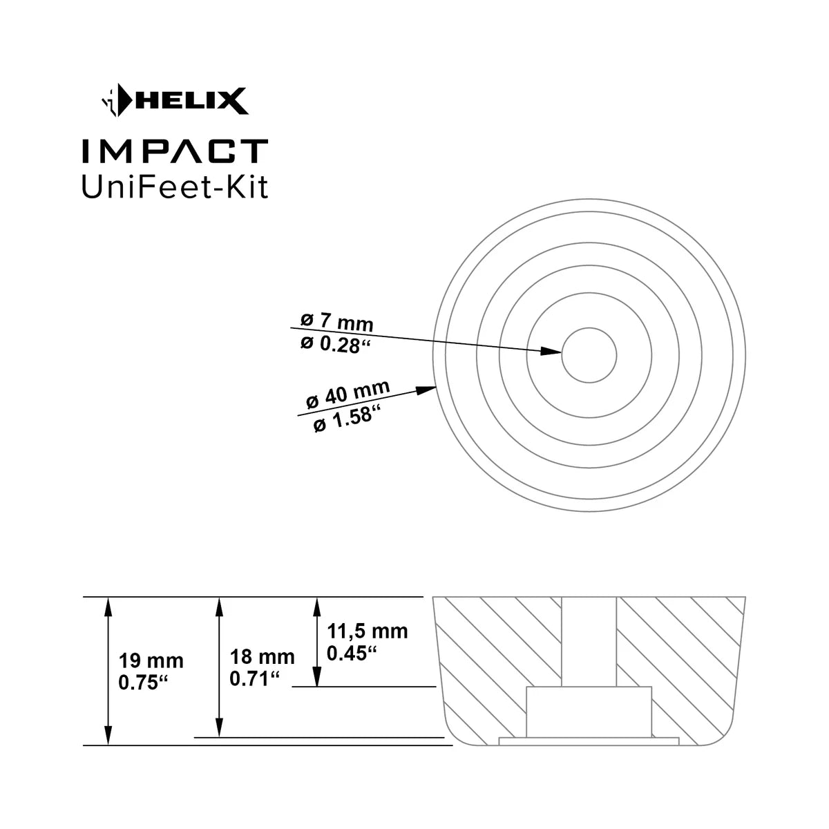 HELIX IMPACT UniFeet-Kit subwoofer mounting feet close-up showing durable plastic construction – by MC Audio Sydney