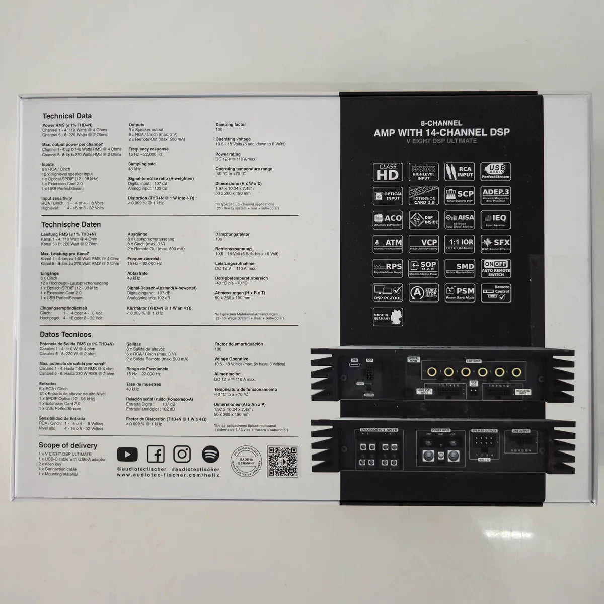 HELIX NEXT V EIGHT DSP ULTIMATE branding and Audiotec Fischer engineering detail – by MC Audio Sydney