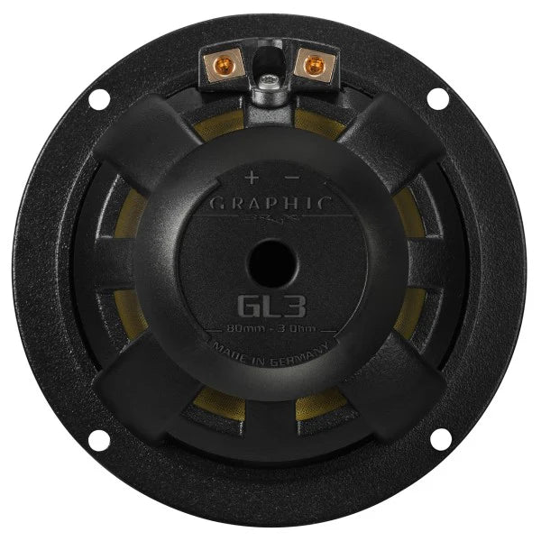 BRAX GRAPHIC GL3 MK2 stainless steel grille and midrange driver detail 3 ohm – MC Audio Sydney