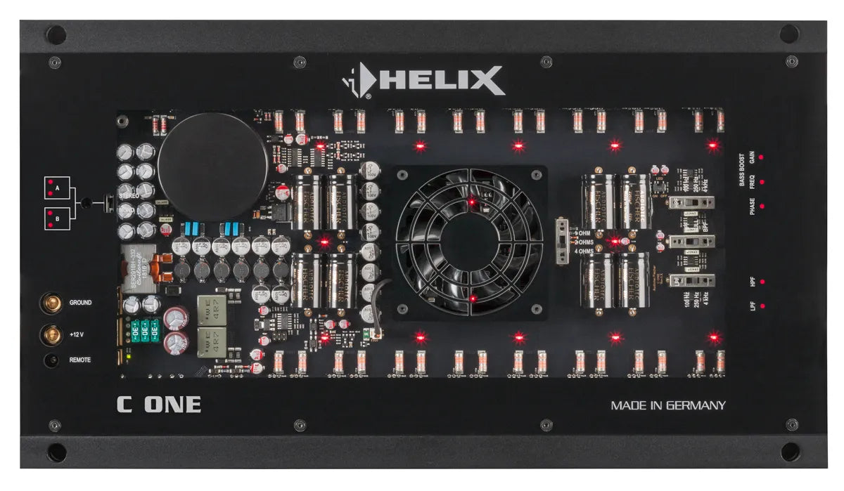 HELIX C ONE amplifier connections – mono Class AB 1-channel car amplifier by MC Audio Sydney