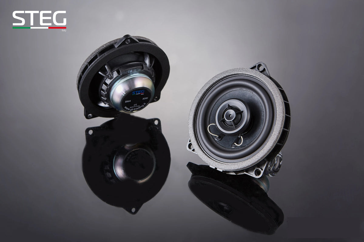 STEG Direct Fit BM4 4” 2-way coaxial speaker set – plug and play car audio upgrade by MC Audio Sydney