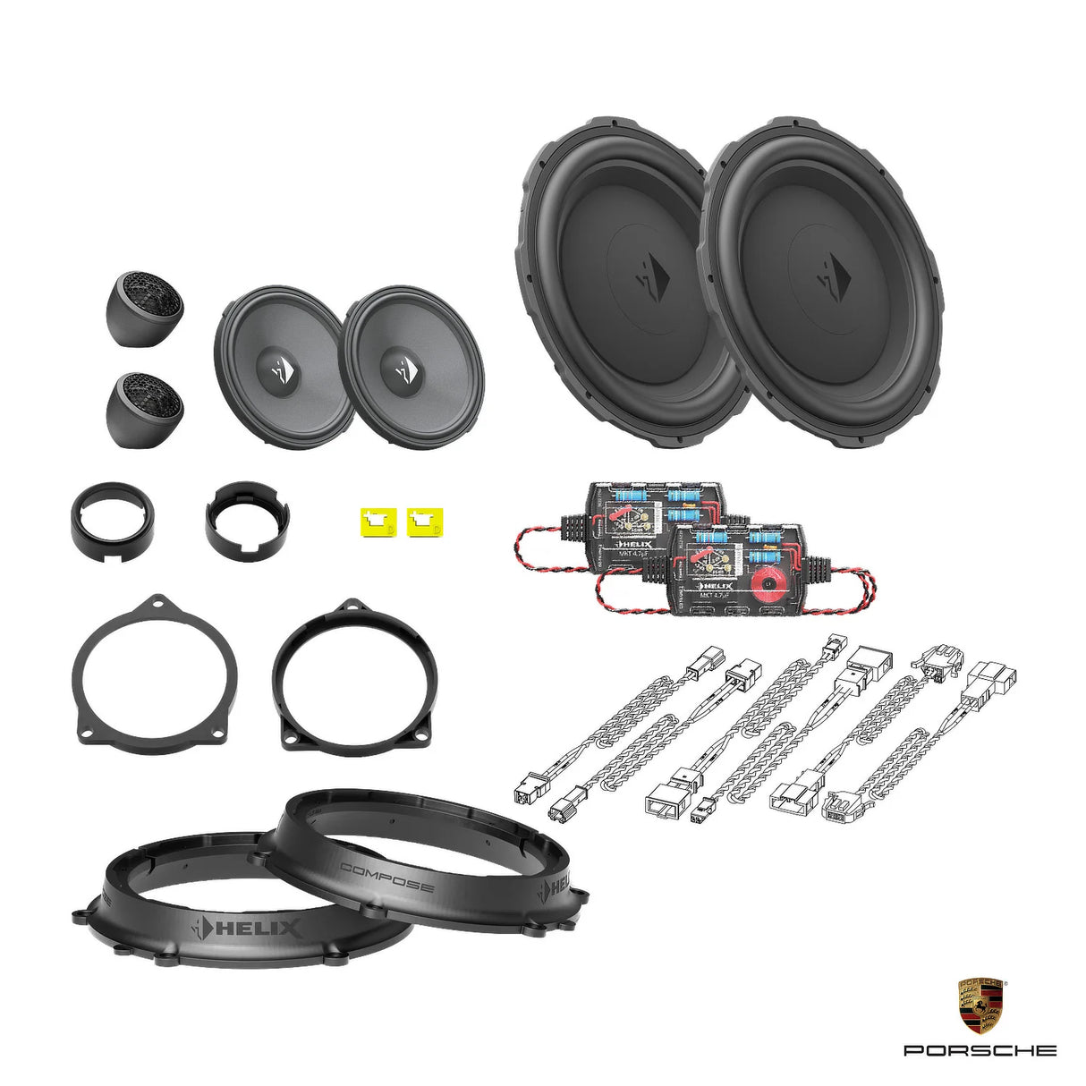 Plug and play HELIX Ci3 Ci5 front speaker upgrade for Porsche Boxster 982 718 with enhanced bass – MC Audio Sydney