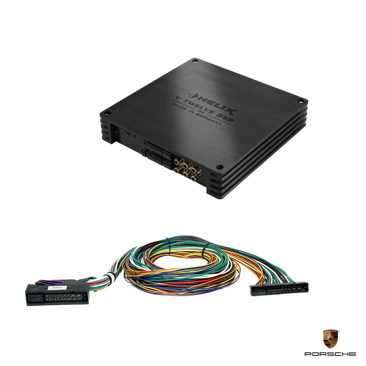 HELIX V TWELVE DSP MK2 amplifier with universal 38-pole cable harness for Porsche BOSE sound system from 2017 – MC Audio Sydney