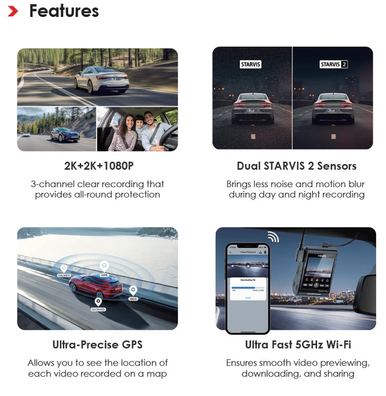 VIOFO A229 PLUS 2CH Dual Channel 2K Front + 2K Rear HDR Dashcam System with Dual Sony STARVIS 2 Sensors