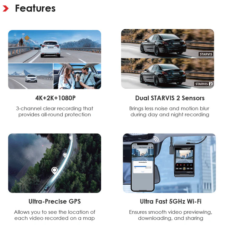 VIOFO A229 PRO 2CH Dual Channel 4K Front + 2K Rear HDR Dashcam System with Dual Sony STARVIS 2 Sensors
