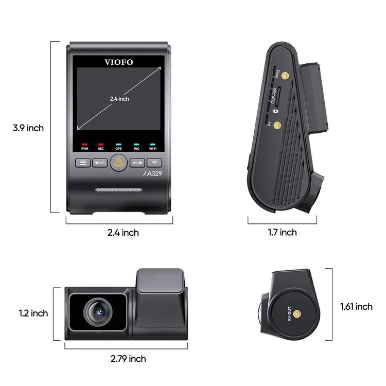 VIOFO A329S 2CH Dual Channel 4K 60FPS Front + 2K Rear HDR Dashcam System with Dual Sony STARVIS 2 Sensors
