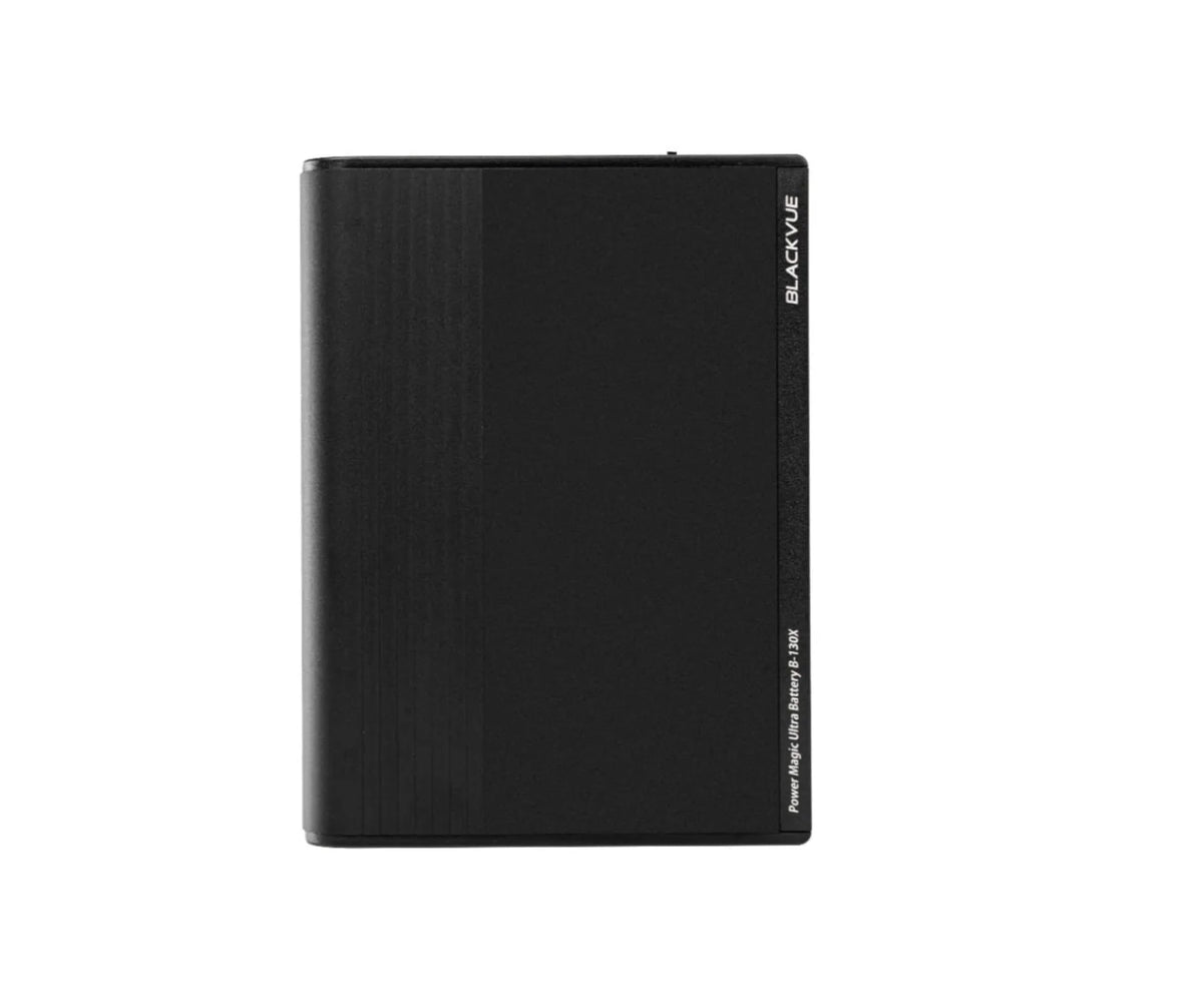 BlackVue B-130A parking mode battery top view showing the slim rectangular housing and BlackVue branding