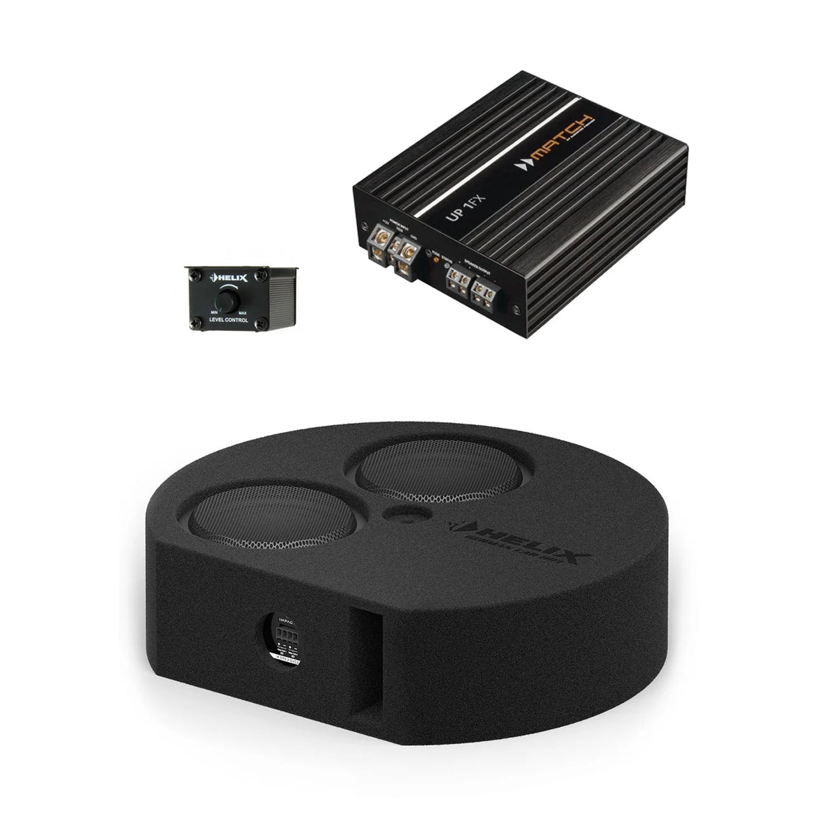 HELIX IK ER8.2-DVC2 dual 8-inch loaded spare wheel subwoofer enclosure with mono amplifier and remote control