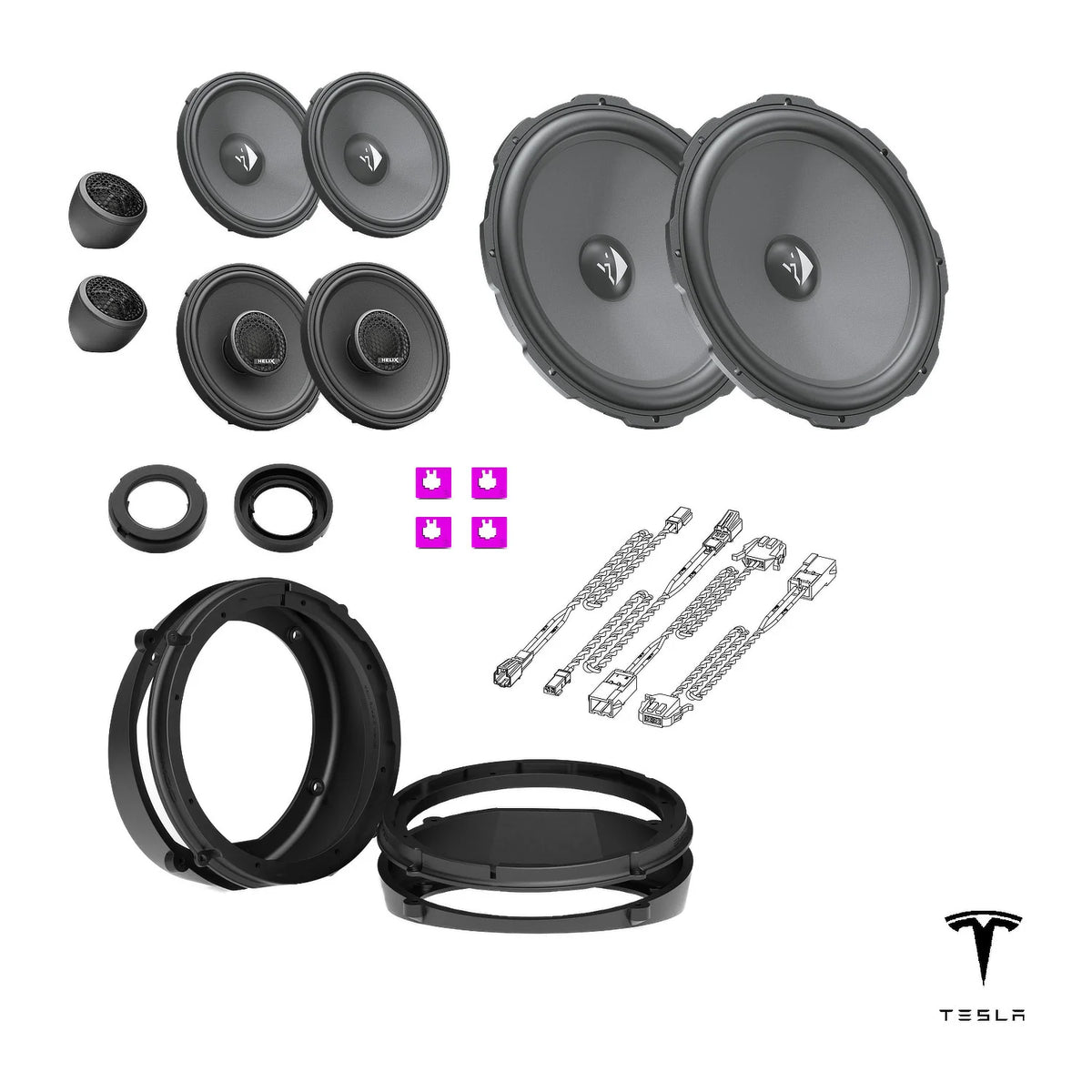 HELIX Ci3 speakers, FlexMount adapters and wiring for the Tesla Model X 90D/100D Premium Audio upgrade package
