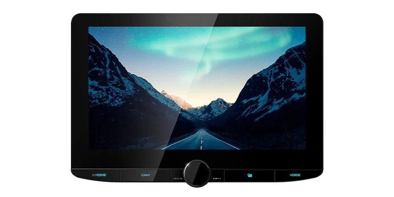 Kenwood DMX9724XDS front view highlighting the 10.1-inch HD capacitive touchscreen and floating display design