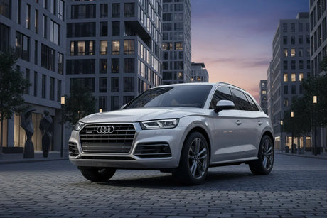 Audi Q5 FY sound system upgrade with DSP amplifier, premium speakers, subwoofer, Apple CarPlay and dashcam solutions by MC Audio Sydney