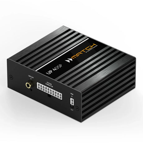 MATCH UP 4DSP 4 channel plug and play amplifier with 5 channel DSP front view – by MC Audio Sydney