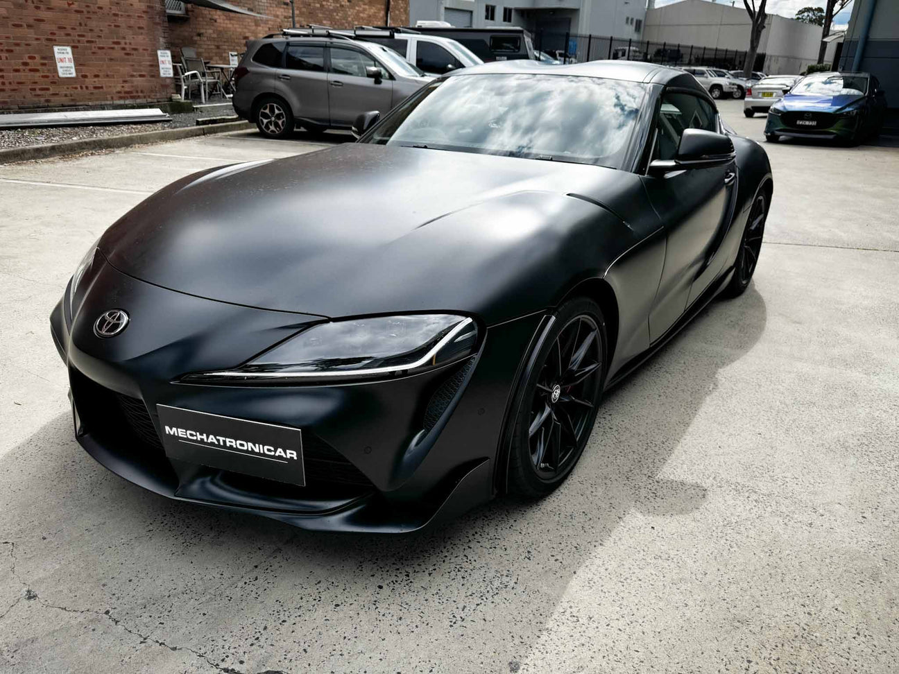 Side profile of Toyota GR Supra j29 during 6-day MC Audio Sydney upgrade project