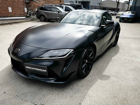 Side profile of Toyota GR Supra j29 during 6-day MC Audio Sydney upgrade project