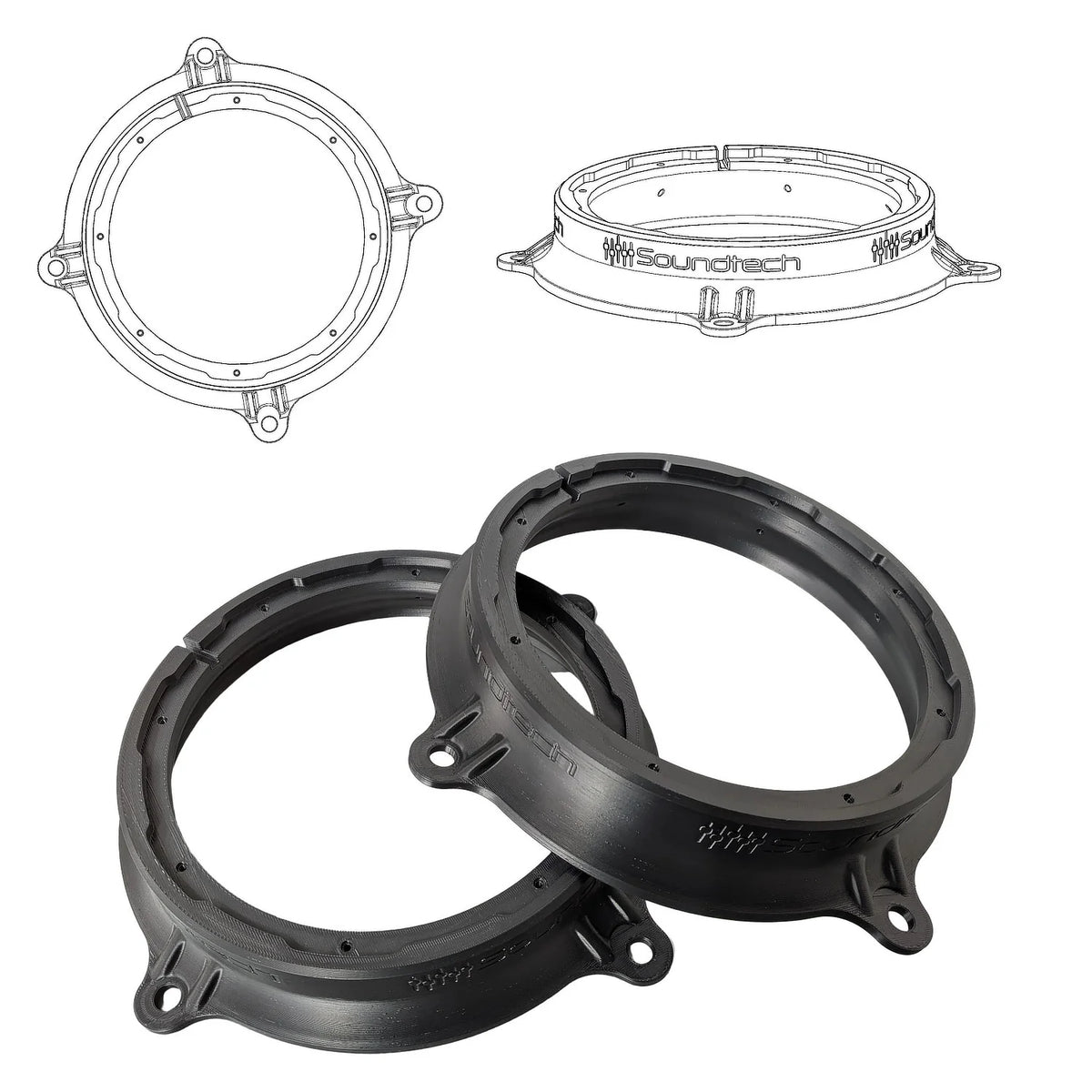 3D-ST FM 200 8-inch 3D printed speaker adapter pair with three-point mounting profile for HELIX woofers
