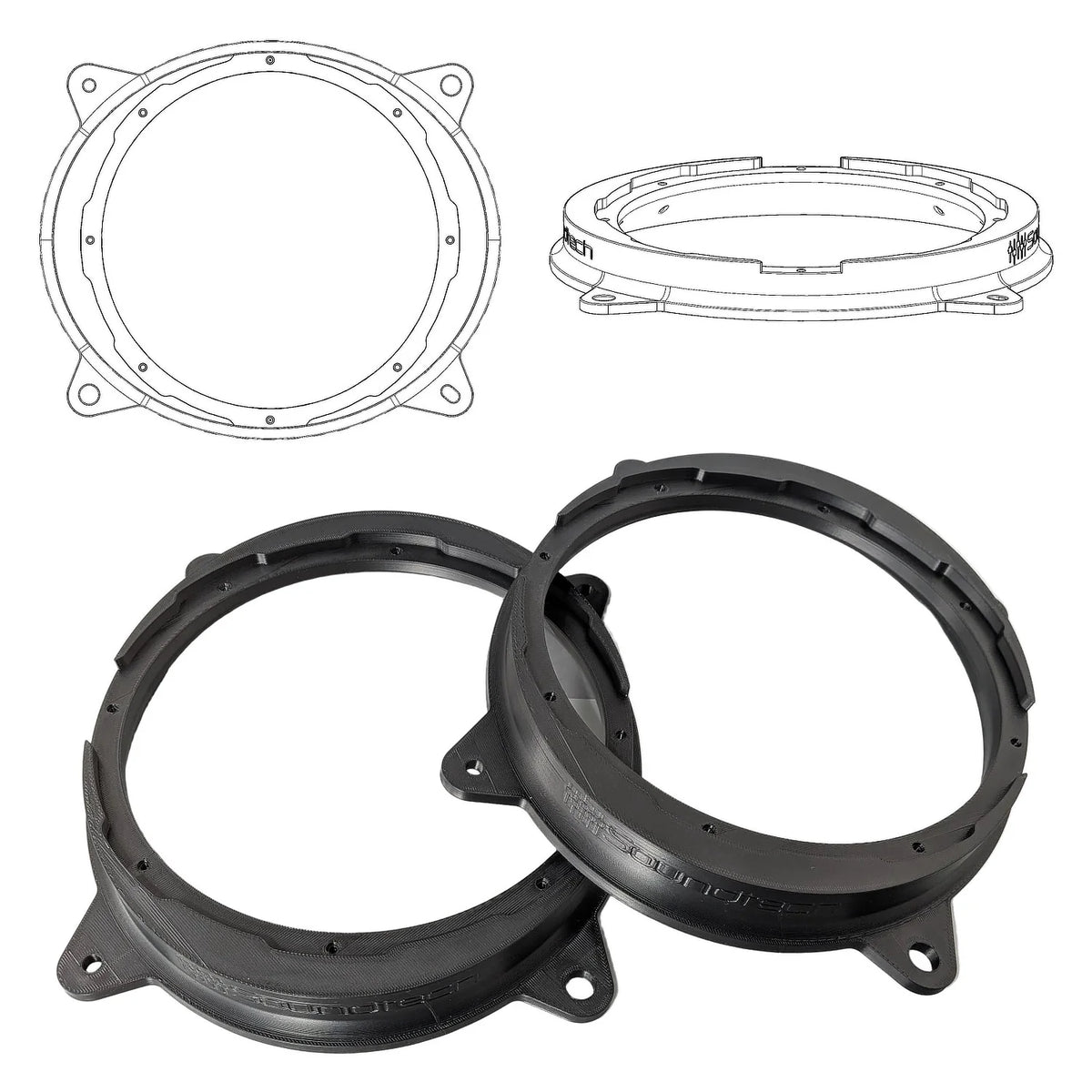 3D-ST FM 200 8-inch 3D printed speaker adapter pair with multi-point mounting profile for HELIX woofers