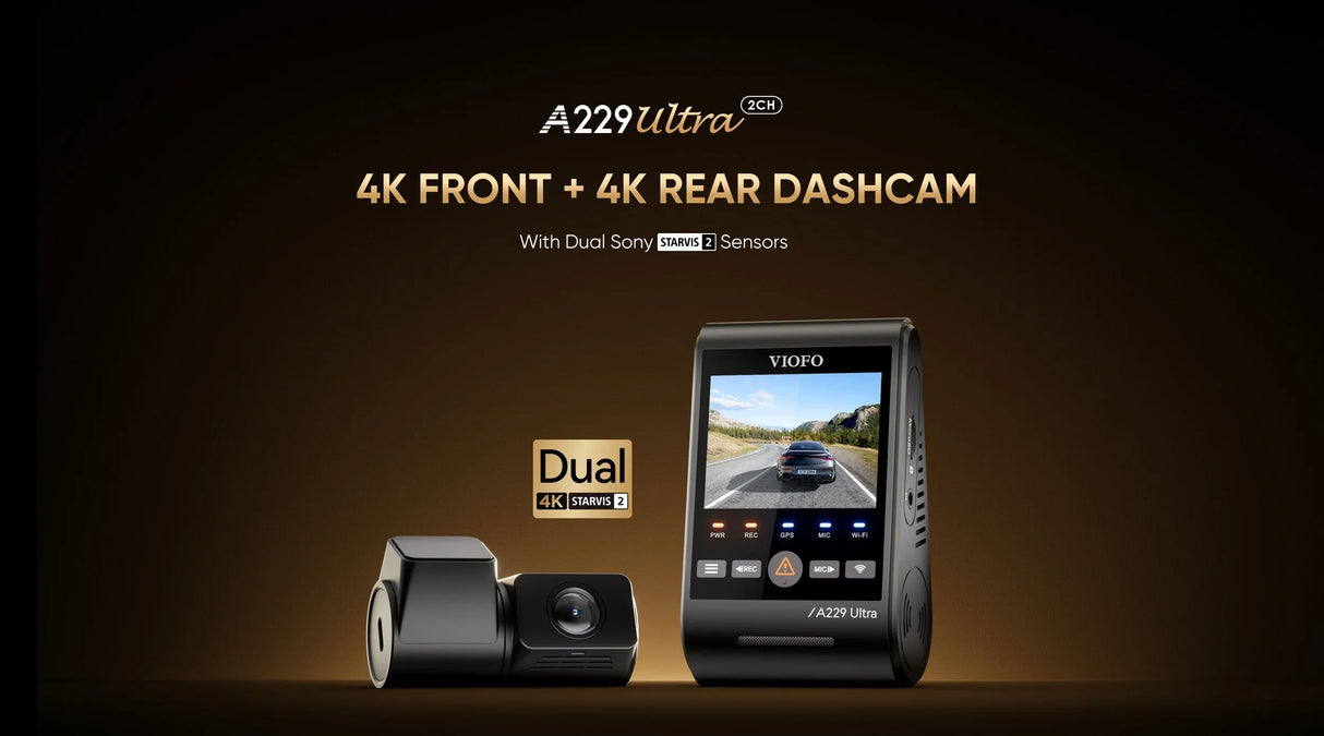 VIOFO A229 Ultra 2CH Dual Channel 4K Front + 4K Rear HDR Dashcam System with Dual Sony STARVIS 2 Sensors
