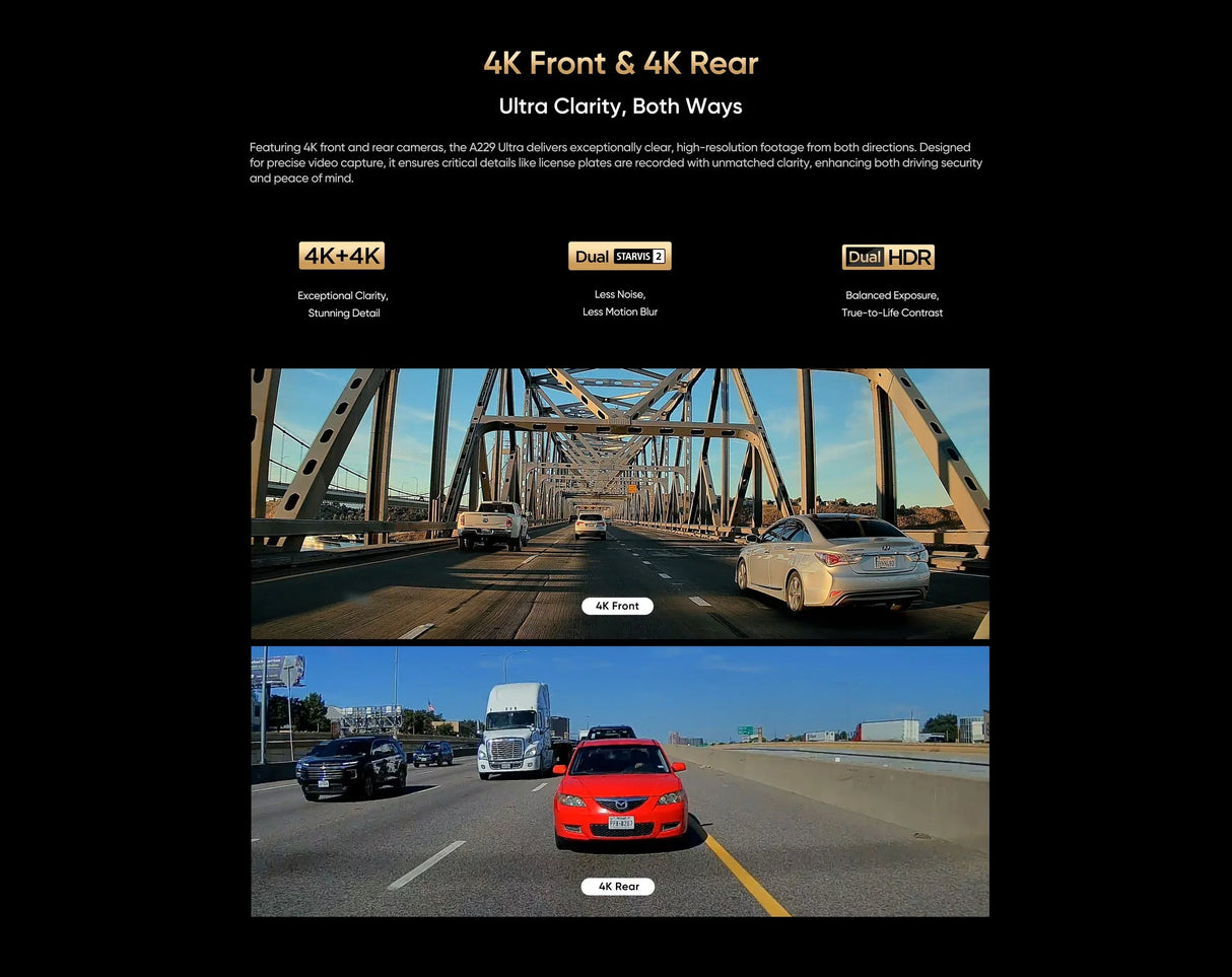 VIOFO A229 Ultra 2CH Dual Channel 4K Front + 4K Rear HDR Dashcam System with Dual Sony STARVIS 2 Sensors