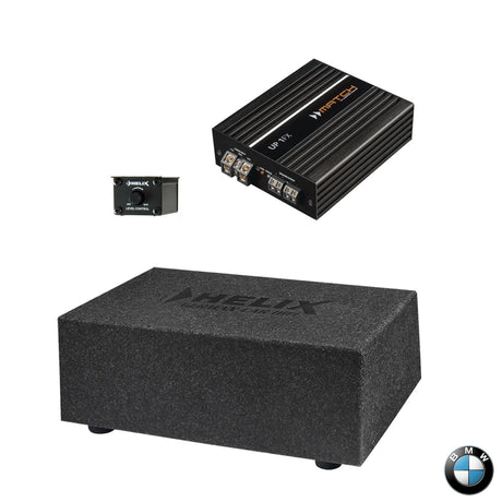 BMW F and G Generation all models boot subwoofer amplified package featuring HELIX IK E10.1-SVC2 for professional bass enhancement and OEM integration – MC Audio Sydney