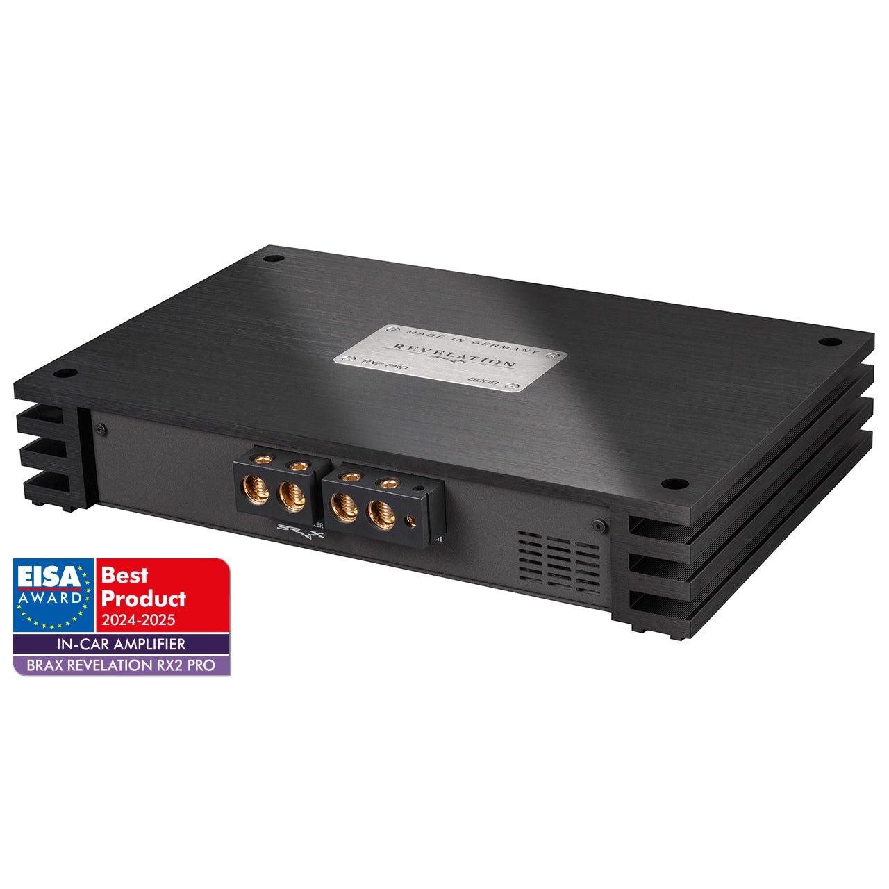 BRAX REVELATION RX2 PRO 2 channel Class D high end amplifier front view – MC Audio Sydney