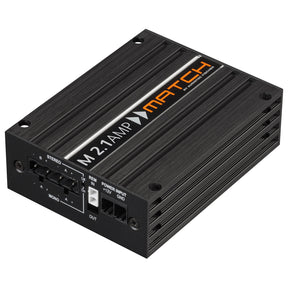 MATCH M 2.1AMP 2 channel plug and play micro digital amplifier 2 ohm stable front view – by MC Audio Sydney
