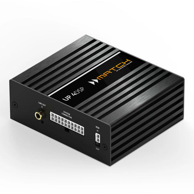 MATCH UP 4DSP 4 channel plug and play amplifier with 5 channel DSP front view – by MC Audio Sydney