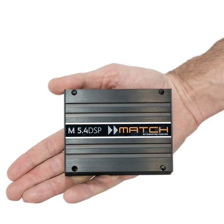 MATCH M 5.4DSP compact 5 channel amplifier with integrated 9 channel DSP for advanced sound tuning.