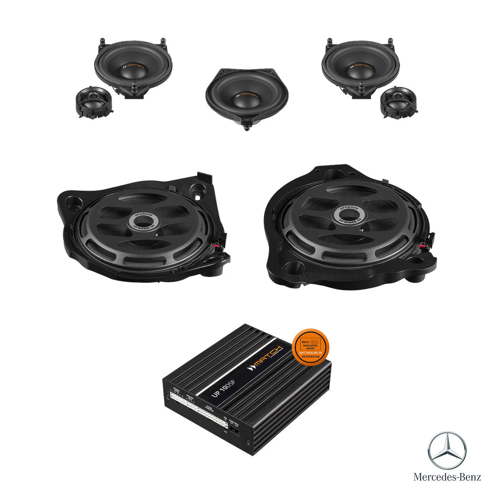 MATCH UP PnP front speaker, subwoofer and DSP amplifier package for Mercedes E-Class W213 Facelift MBUX Burmester – MC Audio Sydney