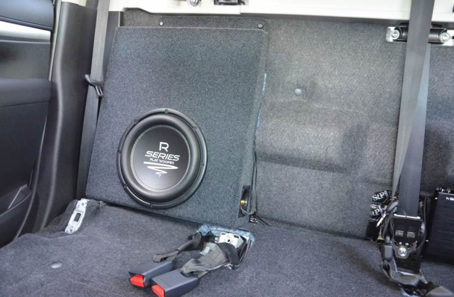 BASSER Toyota Hilux custom subwoofer enclosure left angle – MC Audio Sydney