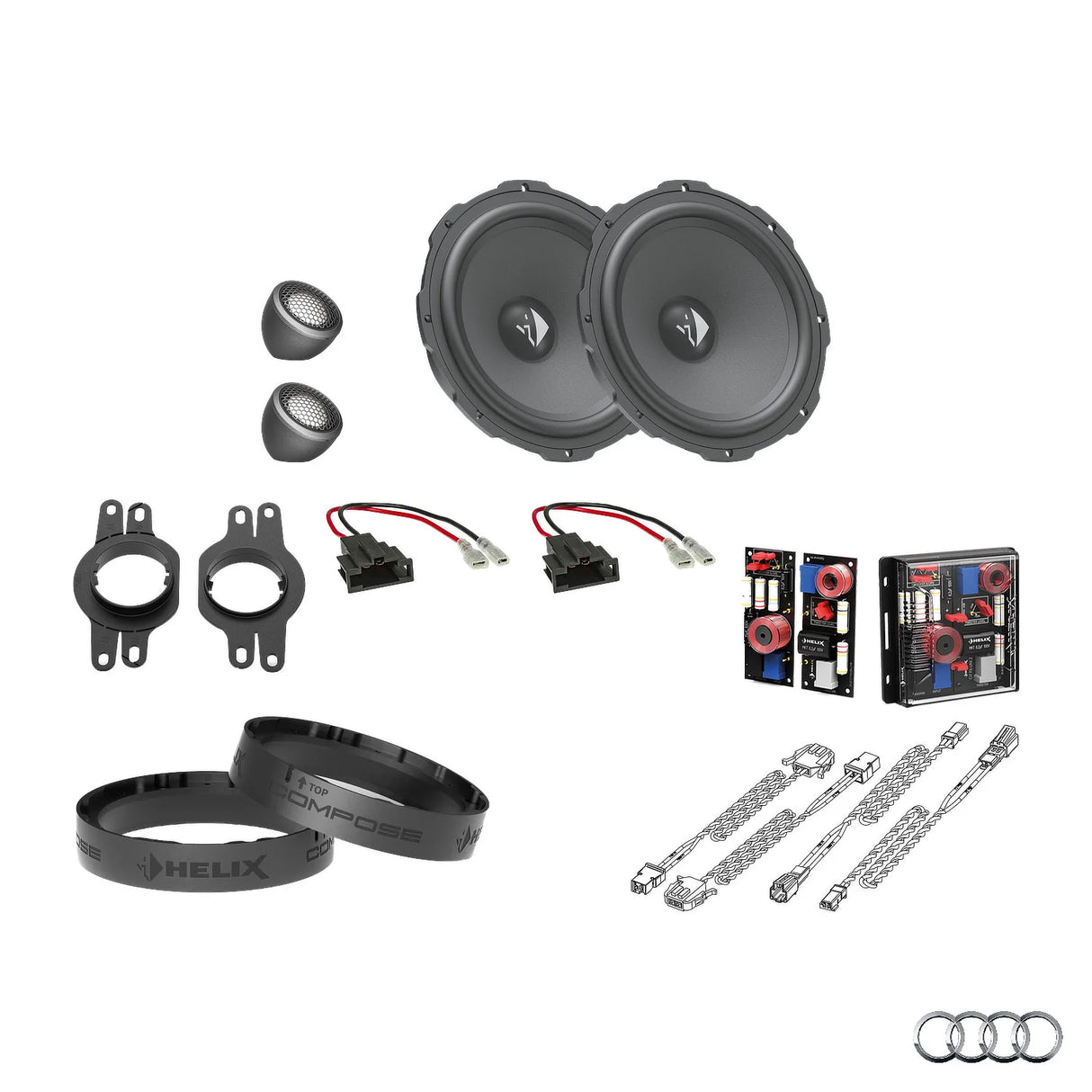 Audi Q4 e-tron HELIX Ci3 Ci5 front speaker upgrade package with vehicle-specific integration – MC Audio Sydney