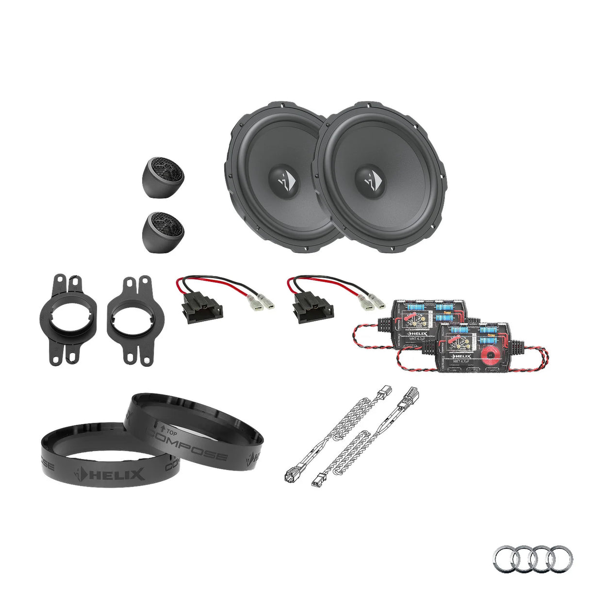 Audi Q4 e-tron HELIX Ci3 front speaker upgrade package with vehicle-specific integration – MC Audio Sydney
