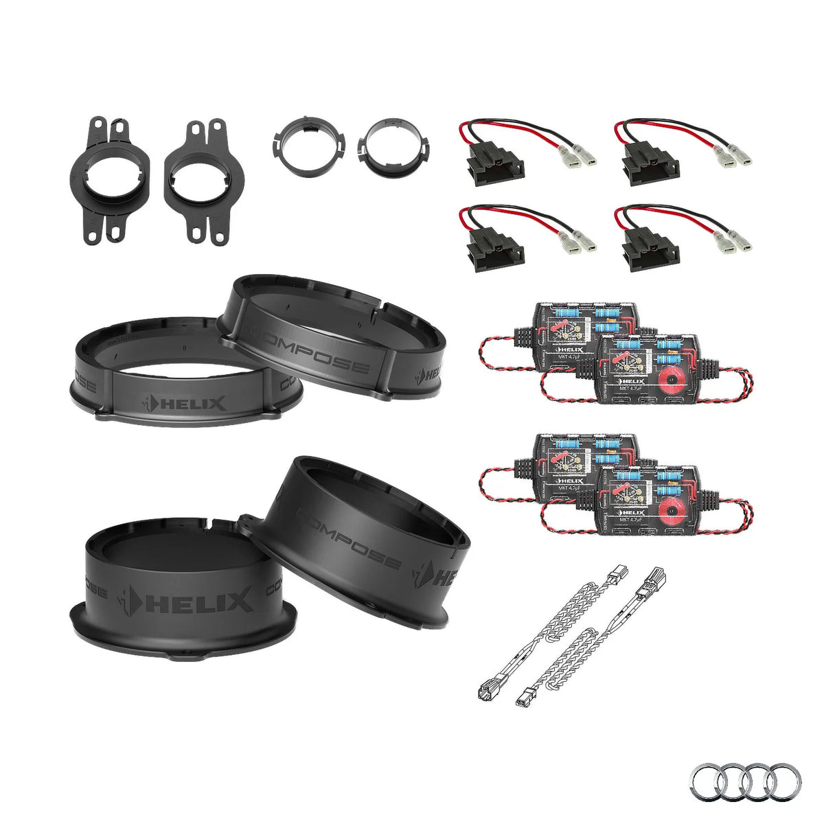 Audi Q5 FY HELIX Ci3 speaker upgrade package with vehicle-specific factory integration – MC Audio Sydney