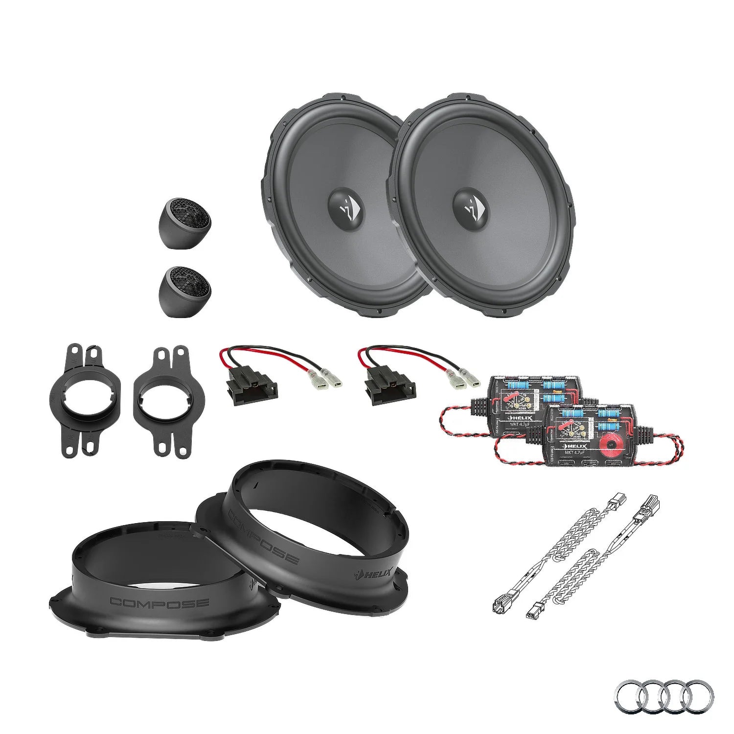 Audi Q8 4M HELIX Ci3 front speaker upgrade package with vehicle-specific integration – MC Audio Sydney