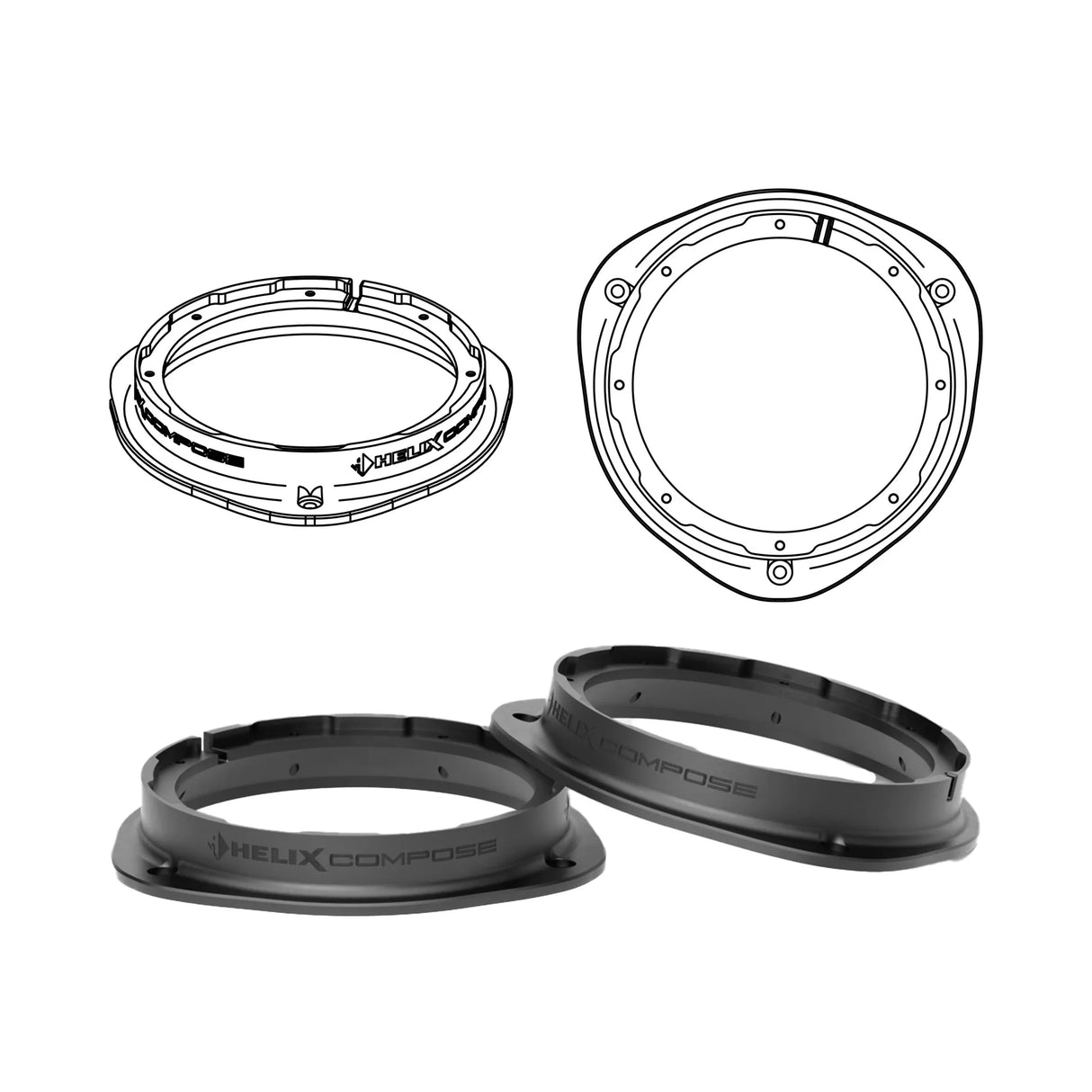 HELIX FlexMount CFMK165 adapter with HELIX FlexMount 6.5 inch speaker example – by MC Audio Sydney