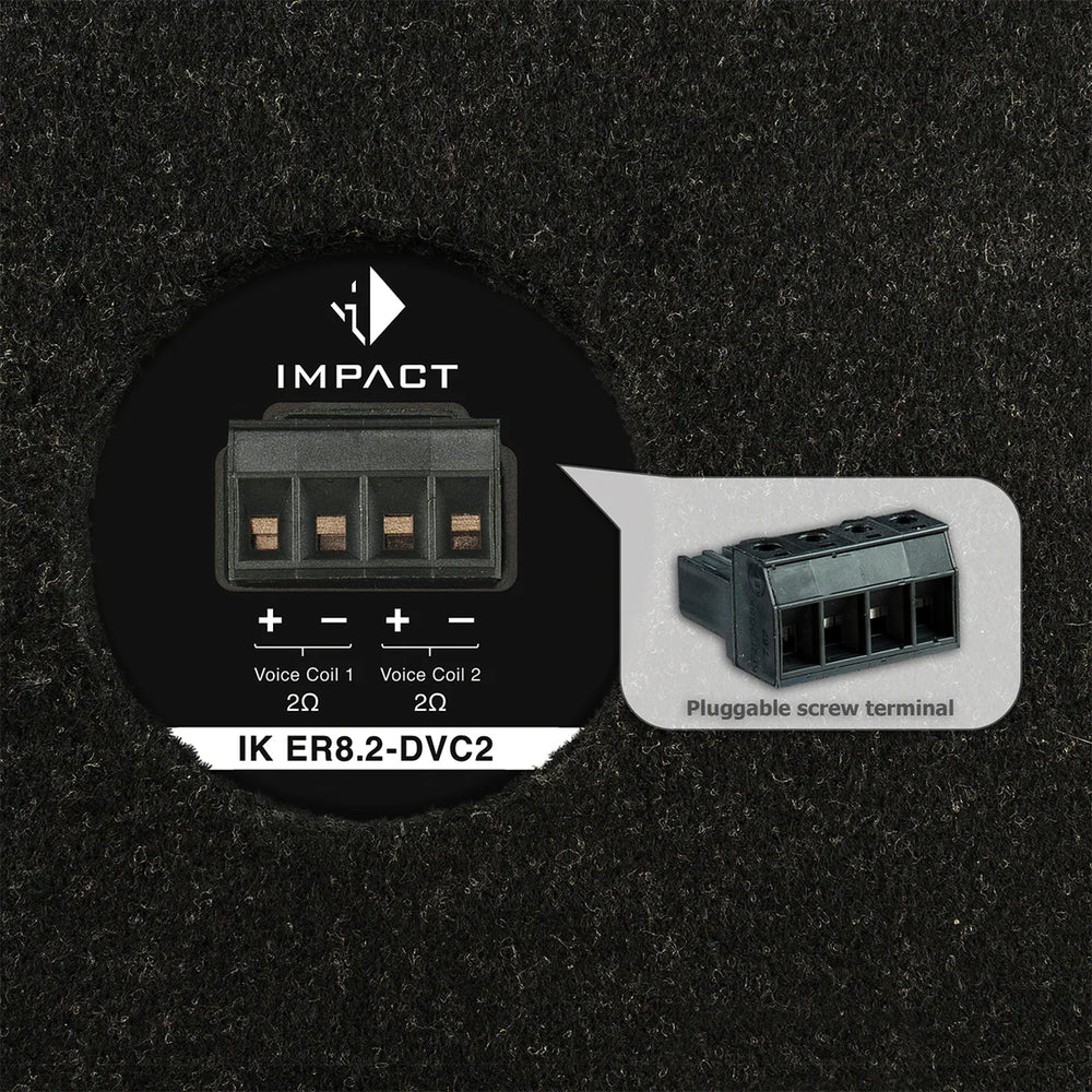 HELIX IK ER8.2-DVC2 rear panel and dual voice coil terminal detail 2x2 ohm – by MC Audio Sydney