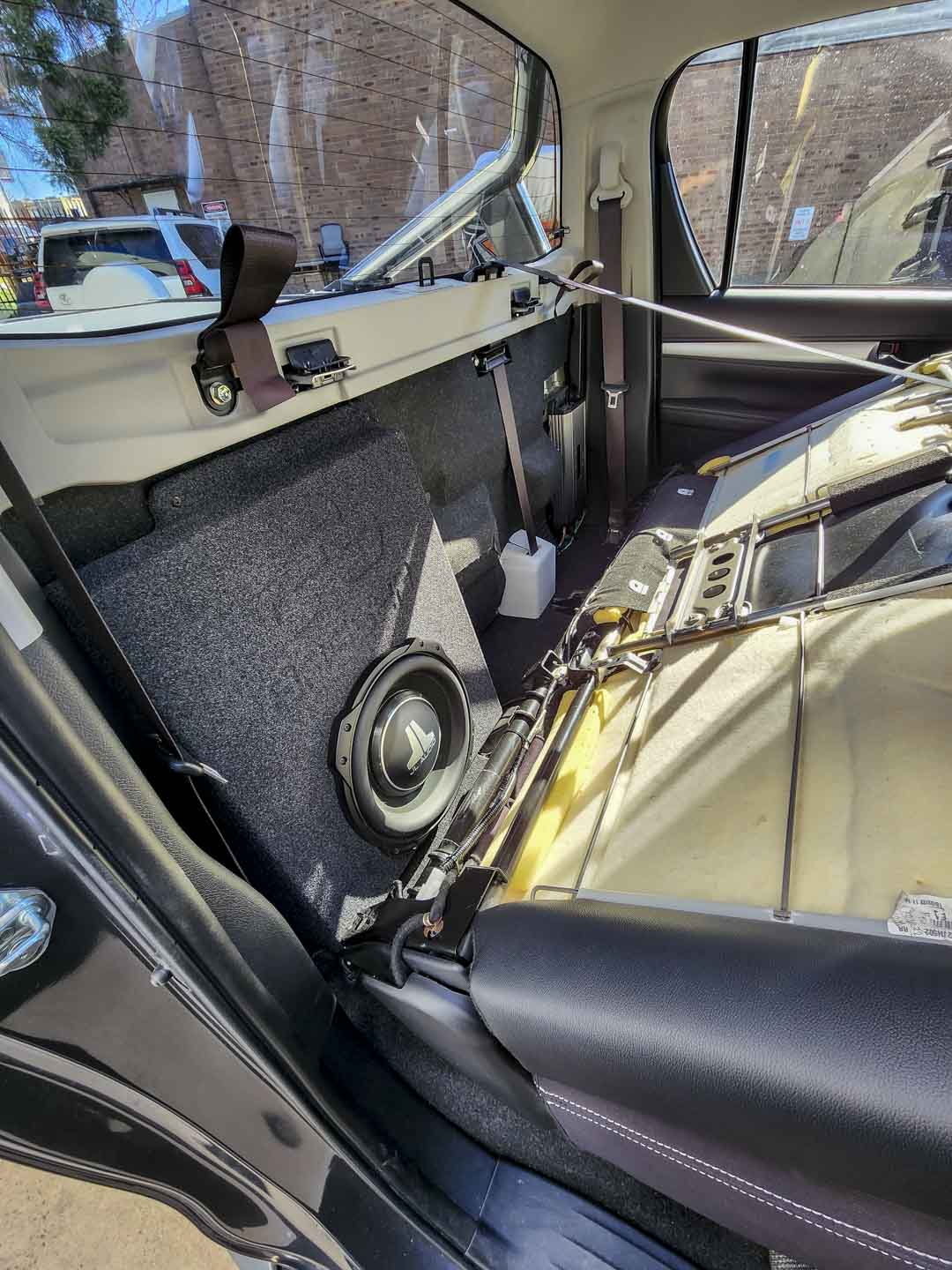 BASSER Toyota Hilux subwoofer enclosure mounting depth detail – MC Audio Sydney
