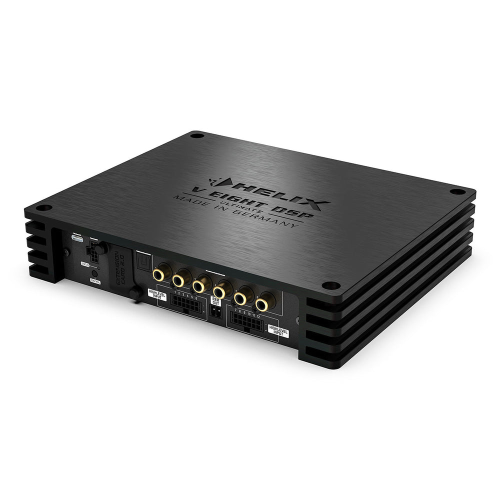 HELIX NEXT V EIGHT DSP ULTIMATE 8 channel amplifier with 14 channel DSP front view – by MC Audio Sydney