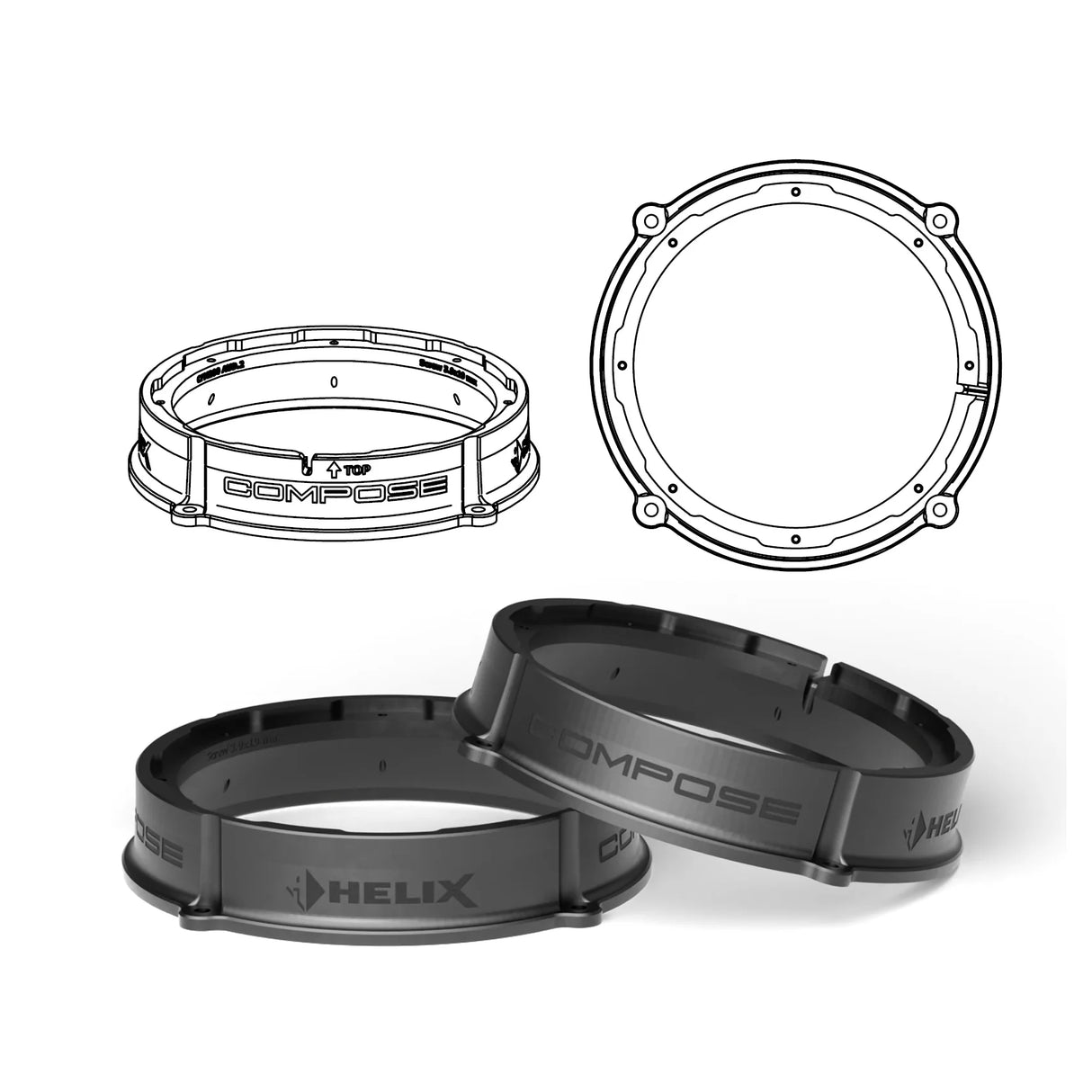 HELIX FlexMount CFMK200 8 inch adapter pair designed for precise speaker installation.