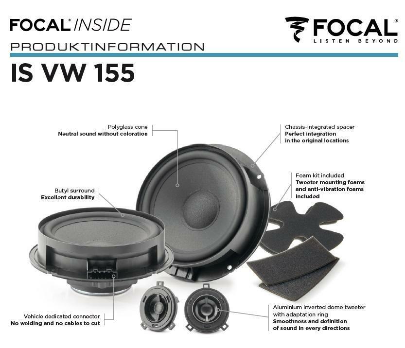 Focal ISVW155 6.5” woofers – midbass drivers for Volkswagen 2-way component speaker kit by MC Audio Sydney