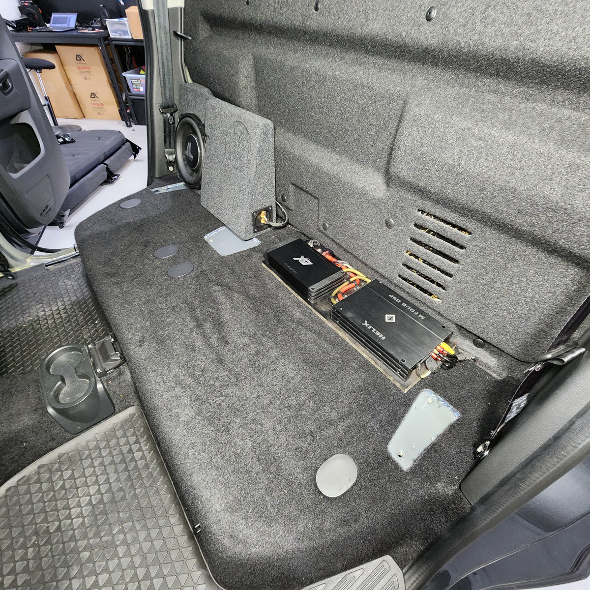 BASSER VW Amarok left side fit-box subwoofer enclosure installed example – by MC Audio Sydney
