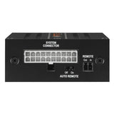 Rear connection panel showing high level inputs and system integration ports.
