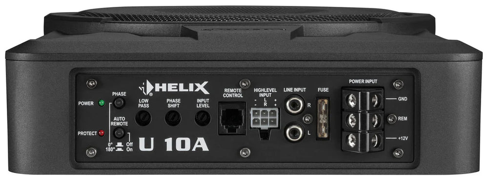 HELIX U 10A under seat slim subwoofer profile and amplifier detail – by MC Audio Sydney