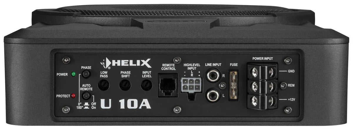 HELIX U 10A under seat slim subwoofer profile and amplifier detail – by MC Audio Sydney
