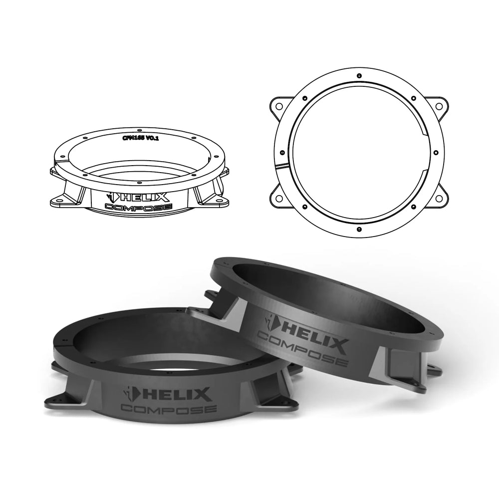 HELIX FlexMount CFMK165 adapter pair side-by-side comparison – by MC Audio Sydney
