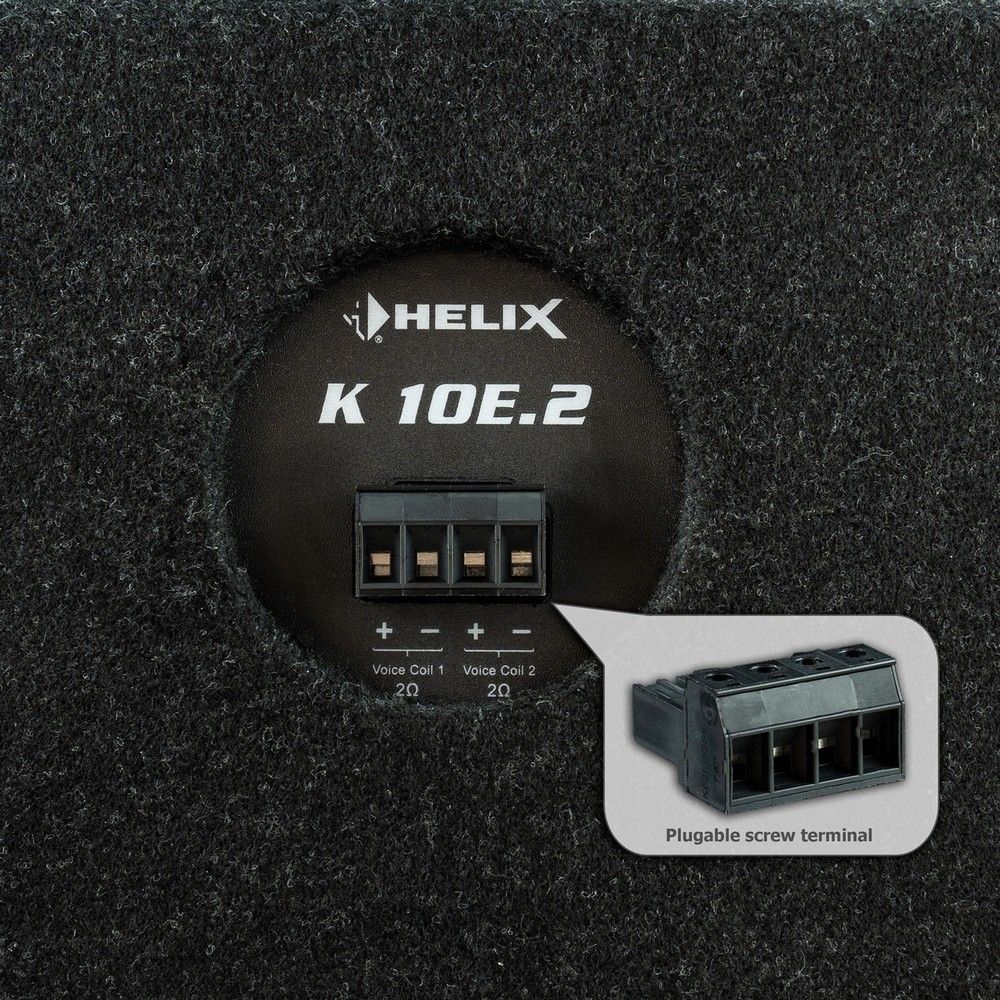 HELIX K 10E rear view – 10” 300W RMS 2×2Ω vented subwoofer enclosure by MC Audio Sydney