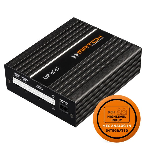 MATCH UP 8DSP with MEC Analog In 8 channel plug and play DSP amplifier front view – by MC Audio Sydney